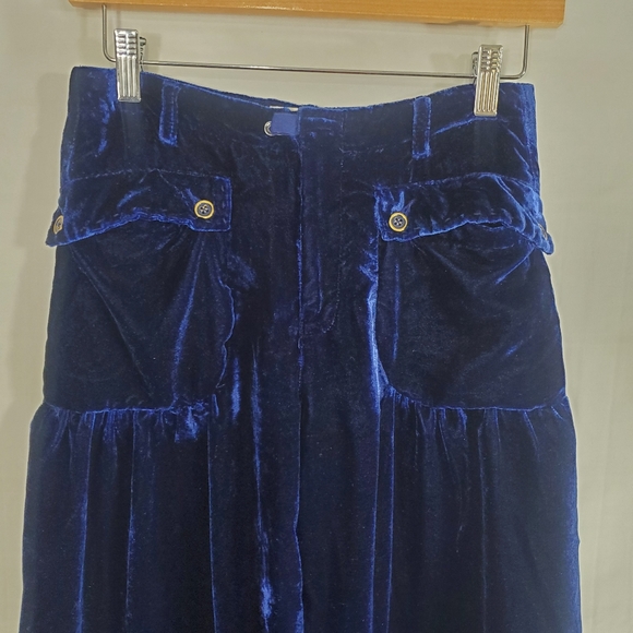 Free People Womens Size 24 Lotus Dropped Patch Cinched Tie Ankle Blue Velvet New - Picture 5 of 7